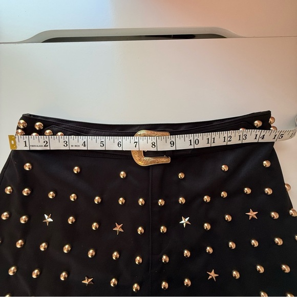 Anthropologie Black Mini Skirt with Gold Studs and stars Belt - Small NWT - Picture 8 of 12